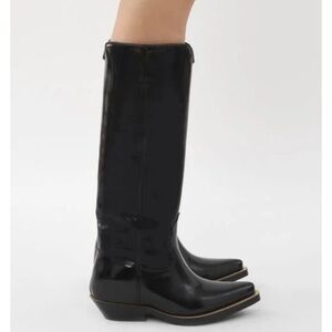 Chloé Nellie Leather Tall Western Boot in black brand new